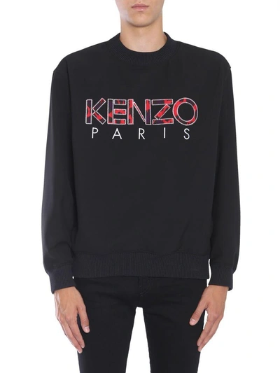 Shop Kenzo Sweatshirt With Logo Intarsia In Nero