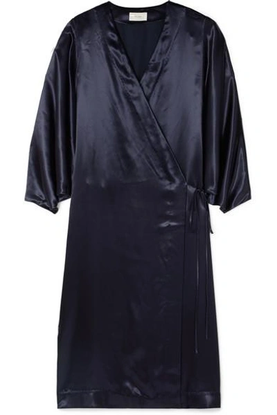 Shop The Row Impu Satin Wrap Coat In Indigo