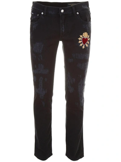 Shop Dolce & Gabbana Distressed Jeans With Patch In Variante Abbinatanero