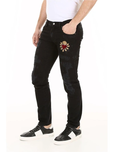 Shop Dolce & Gabbana Distressed Jeans With Patch In Variante Abbinatanero