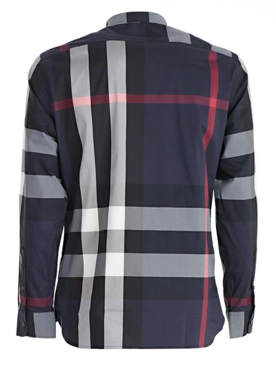 Shop Burberry Checked Pattern Shirt In 4100b Navy