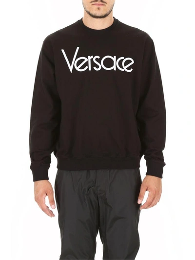 Shop Versace Logo Sweatshirt In Nero Bianconero
