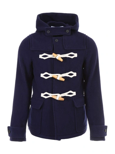 Shop Jw Anderson Duffle Coat With Maxi Toggles In Navy (blue)