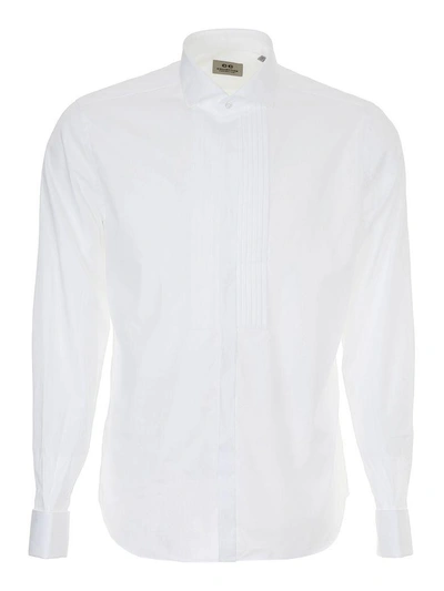 Shop Cc Collection Corneliani Shirt With Plastron In Bianco Ottico (white)