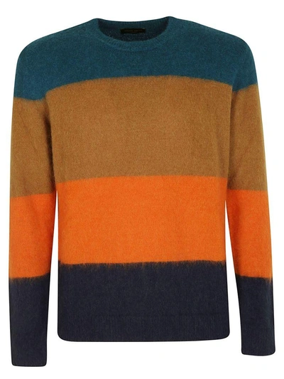 Shop Roberto Collina Knitted Striped Sweater In Pavone/camel/aranc/blu