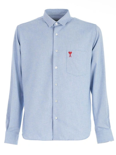 Shop Ami Alexandre Mattiussi Classic Wide-fit Ami De Coeur Shirt In Sky Blue