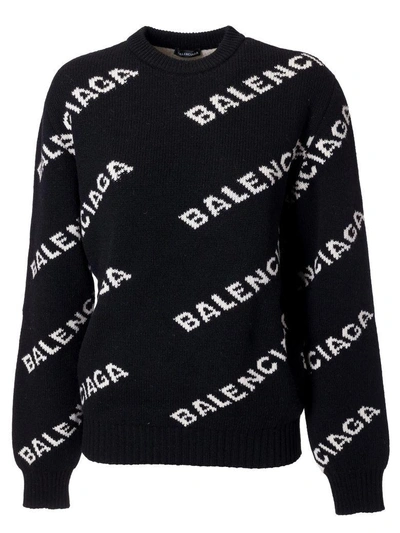 Shop Balenciaga Logo Jumper In Black-white