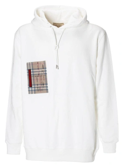 Shop Burberry Check Pocket Hoodie In White