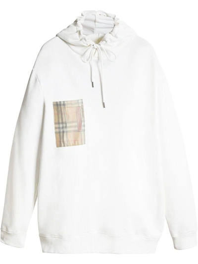 Shop Burberry Check Pocket Hoodie In White