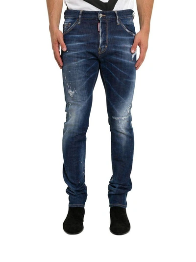 Shop Dsquared2 Cool Guy Jeans With Stains In Blu