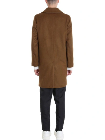 Shop Mackintosh Camel Wool Double Breasted Coat In Beige