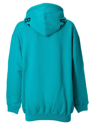 Shop Balenciaga Logo Print Hoodie In Turquoise