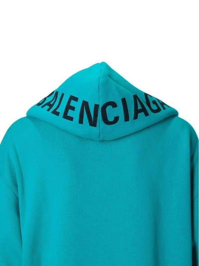 Shop Balenciaga Logo Print Hoodie In Turquoise