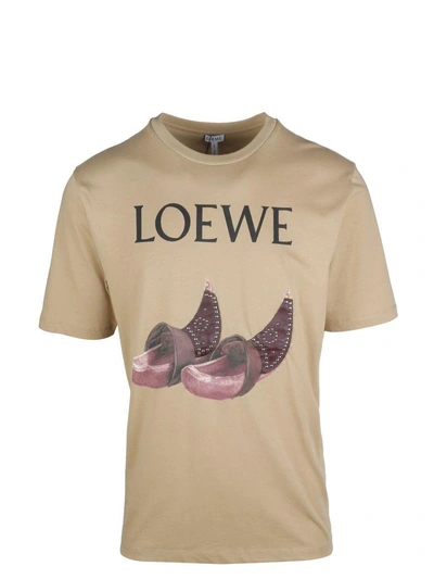 Shop Loewe Printed Logo T-shirt In Beige