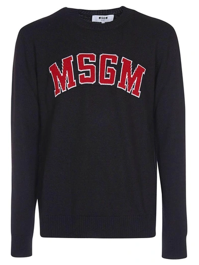 Shop Msgm Logo Knit Sweater In Nero
