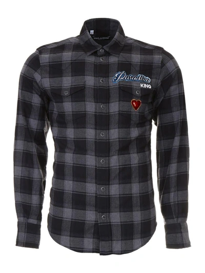 Shop Dolce & Gabbana Paradise Check Shirt In Quadri Check Tartan (grey)