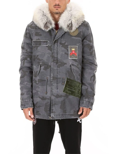 Shop Mr & Mrs Italy Midi Parka With Fur In Grey Black