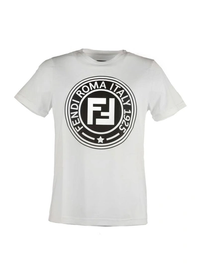 Shop Fendi Round Double F Logo T-shirt In F0aunuvola
