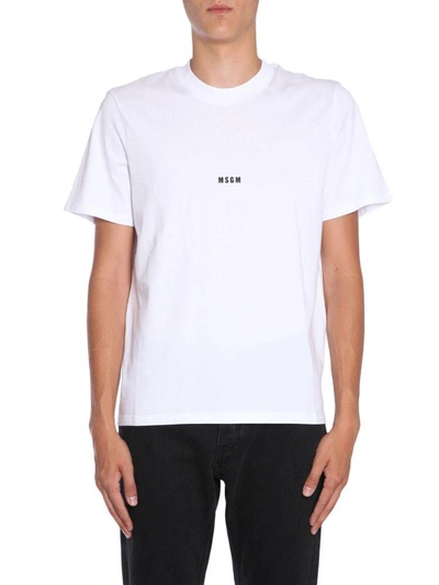 Shop Msgm T-shirt With Micro Logo Print In Bianco