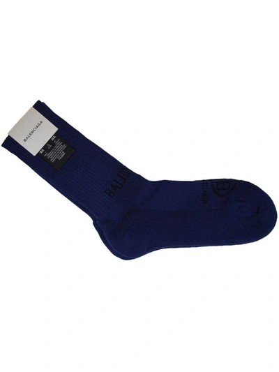 Shop Balenciaga Logo Knit Socks In Royal Black