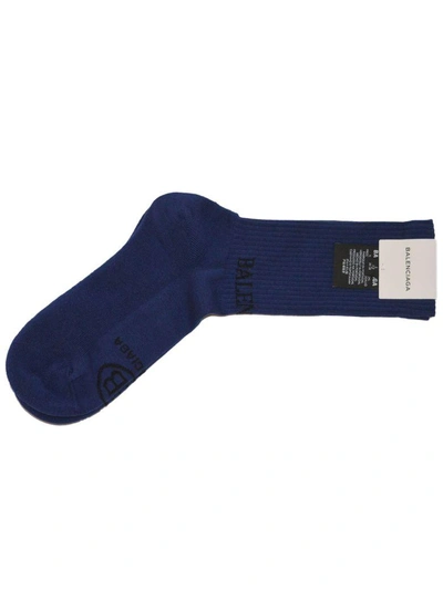 Shop Balenciaga Logo Knit Socks In Royal Black