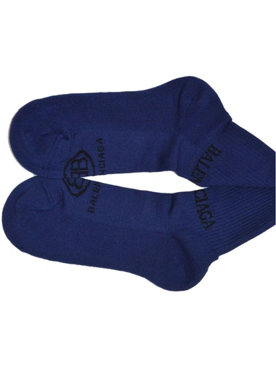 Shop Balenciaga Logo Knit Socks In Royal Black