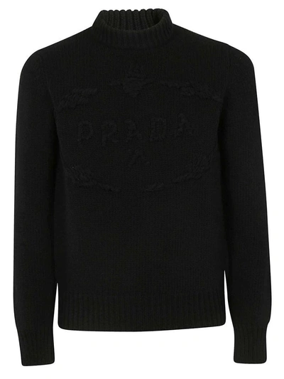 Shop Prada Logo Embroidered Sweater In Fnero