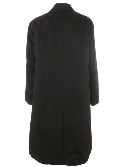 Shop Prada Long Buttoned Logo Chest Coat In F01ae Blue