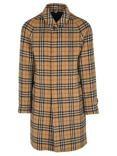 Shop Burberry Camdem Coat Wool Overall Check In Antique Yellow Check