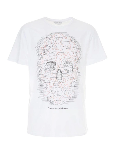 Shop Alexander Mcqueen Map Skull T-shirt In White Mix|bianco