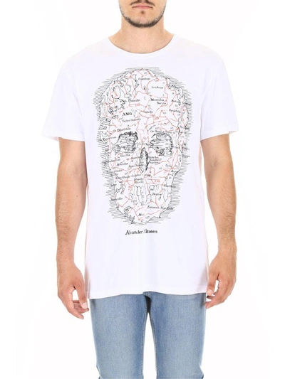 Shop Alexander Mcqueen Map Skull T-shirt In White Mix|bianco