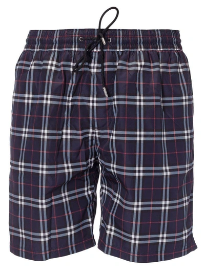 Shop Burberry Vintage Check Swim Shorts In Navy