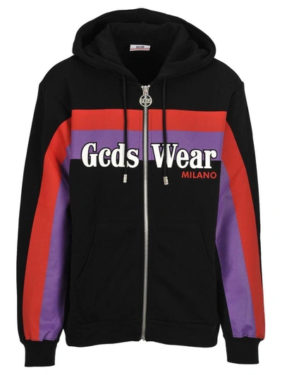 Shop Gcds Rainbow Hooded Fleece In Black