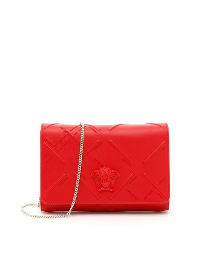 Shop Versace Nappa Palazzo Evening Clutch With Embroidery In Unity Red-oro Chiarorosso
