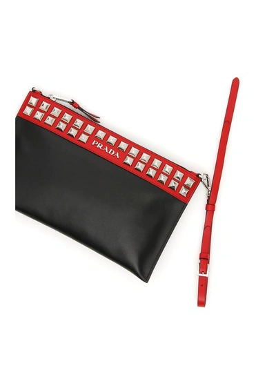 Shop Prada City Calf Clutch In Nero+fuoconero