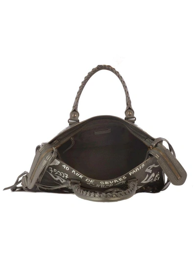 Shop Balenciaga Graffiti City Arena Small Tote In Gris Fossile Blanc