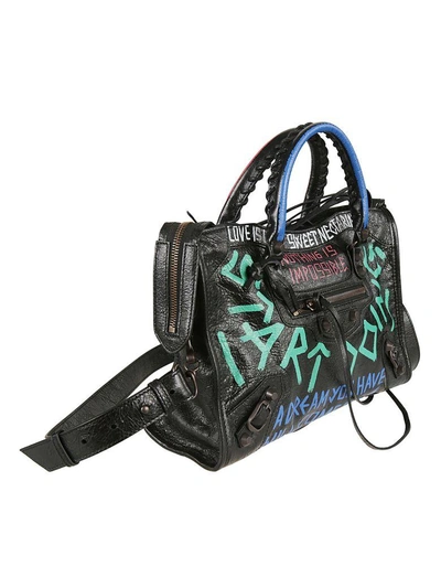 Shop Balenciaga Graffiti Print Tote In Noir/vert/rouge/bleu