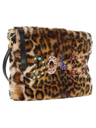 Shop Dolce & Gabbana Cleo Clutch Ecofur In Leopard