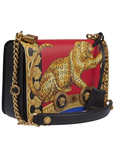 Shop Versace Tiger Print Tote In Multicolor/royal Blue/nero/oro