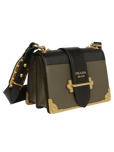 Shop Prada Cahier Shoulder Bag In Militare + Nero