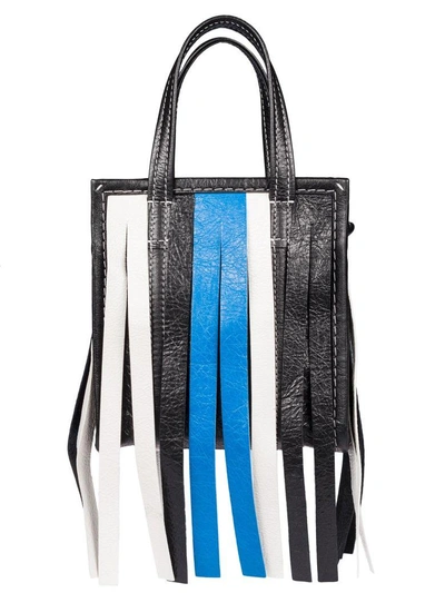 Shop Balenciaga Fringed Shoulder Bag In Blue-white-black