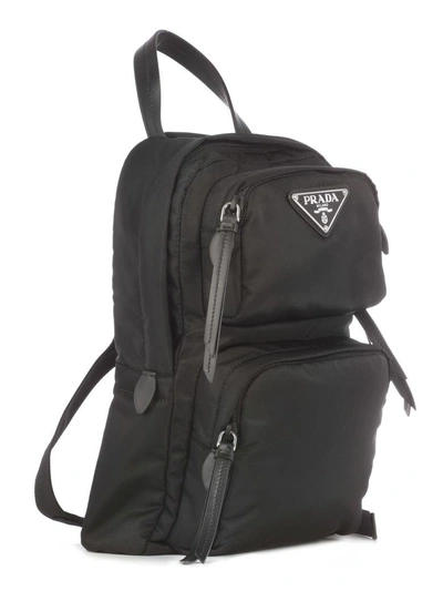 Shop Prada One Strap Double Pocket Backpack In Fblack