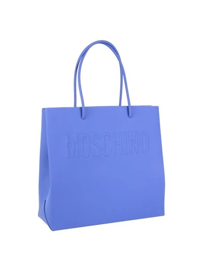 Shop Moschino Shoulder Leather Bag In Bluette