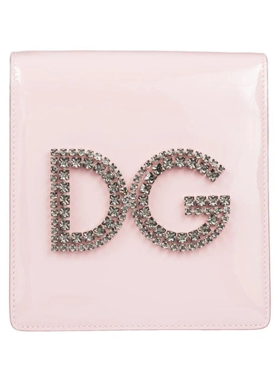 Shop Dolce & Gabbana Logo Embellished Shoulder Bag In Rosa Carne