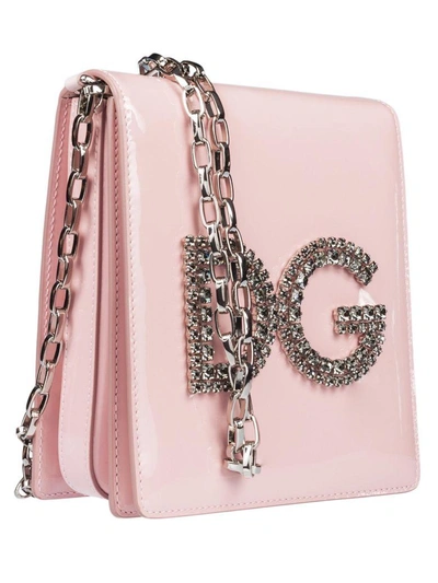 Shop Dolce & Gabbana Logo Embellished Shoulder Bag In Rosa Carne