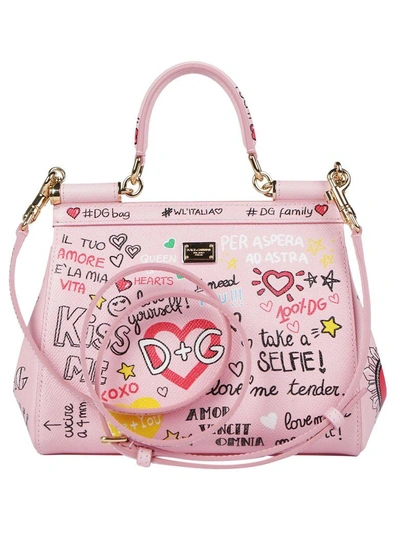 Shop Dolce & Gabbana Mini Sicily Handbag In Murales Fdo Rosa