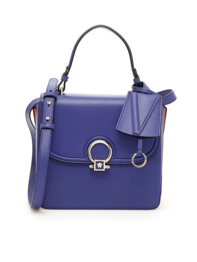 Shop Versace Medium Dv One Bag In Indaco-full C.-nero-oroviola
