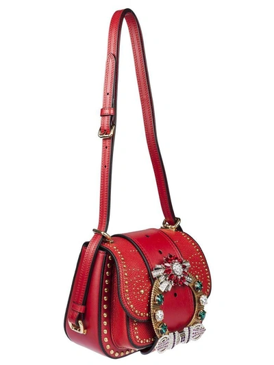 Shop Miu Miu Crystal-embellished Shoulder Bag In Fuoco