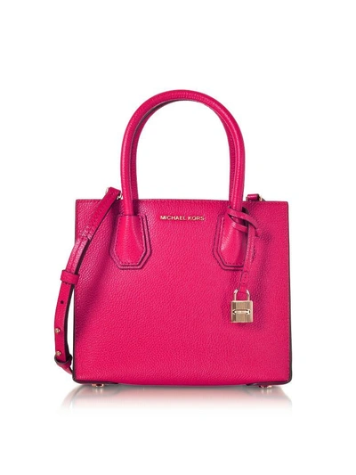 Shop Michael Kors Mercer Leather Crossbody Bag In Shocking Pink