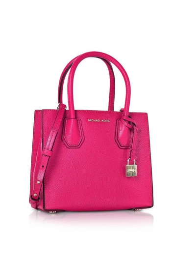 Shop Michael Kors Mercer Leather Crossbody Bag In Shocking Pink